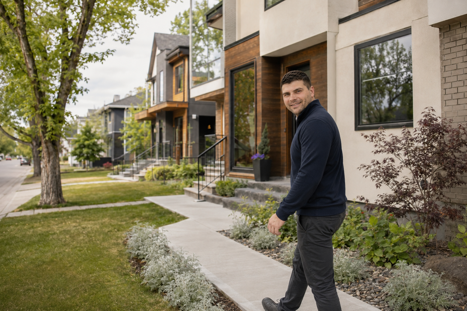 A Calgary residential street with established homes and trees